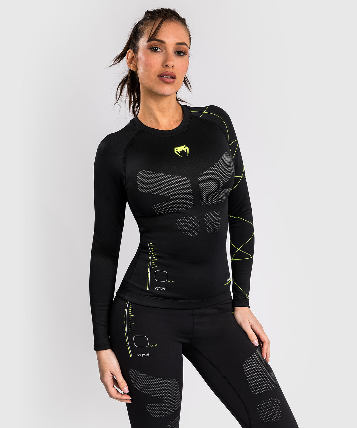 Venum Training Camp 4.0 Langarm Rashguard - Schwarz/Neongrün