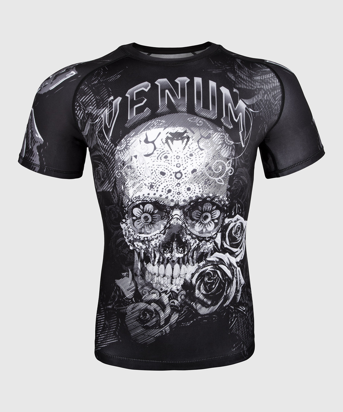 Rashguard Venum Santa Muerte 3.0 - Mangas Cortas – Negro/Blanco