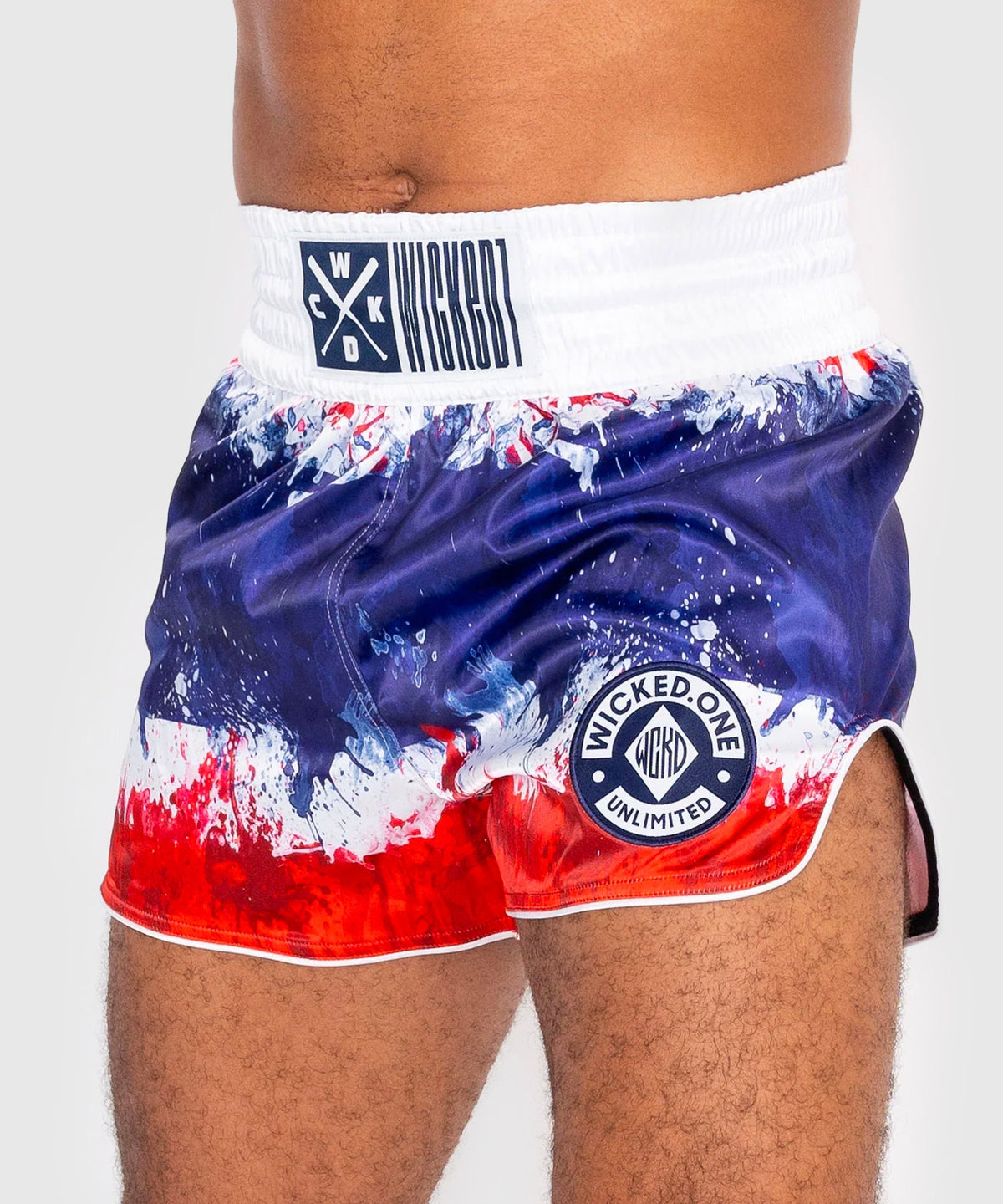 Wicked One Thai Flag Muay Thai Shorts - White/Blue/Red