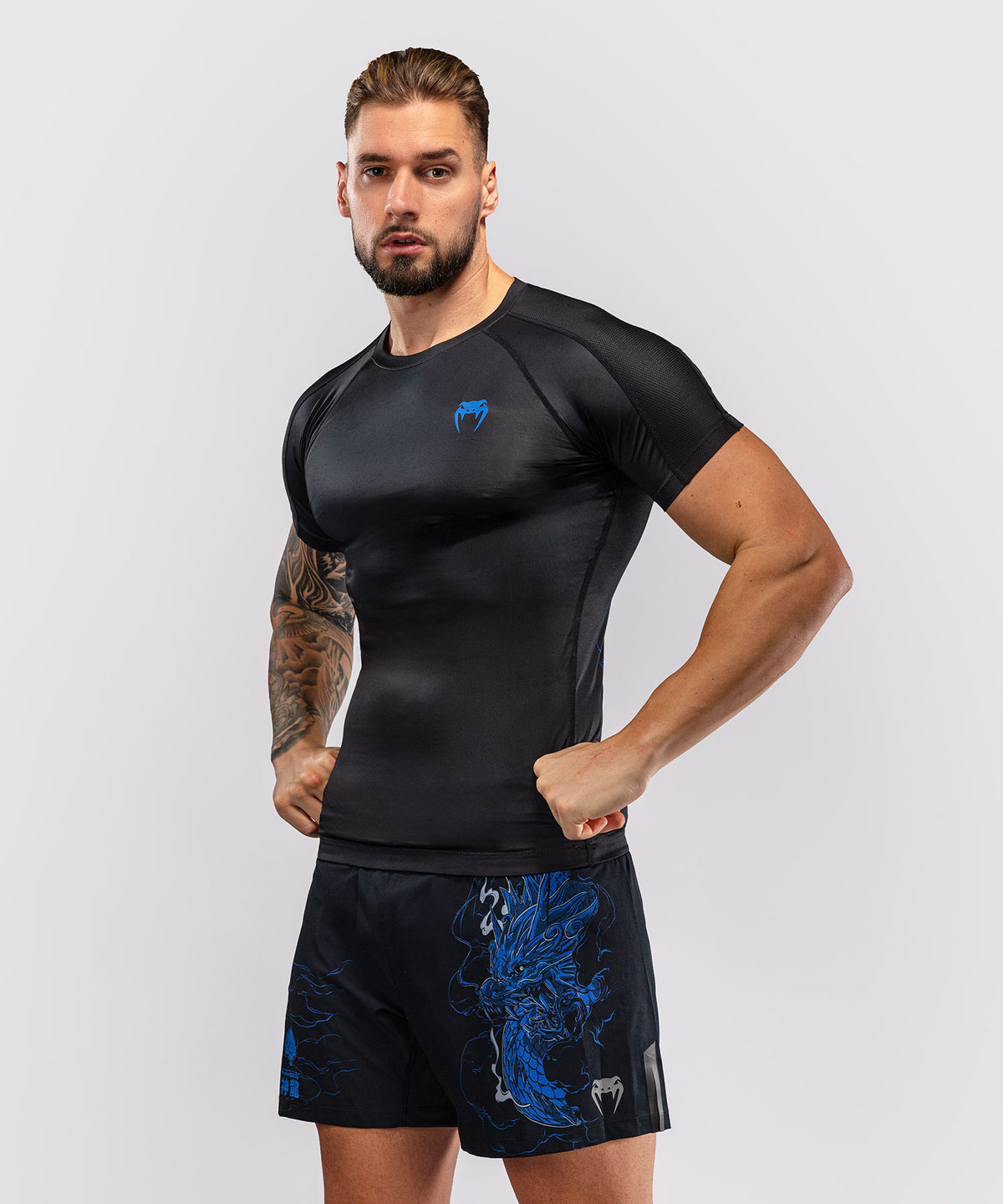 Venum Thunder Dragon Kurzarm Rashguard  – Schwarz/Königsblau