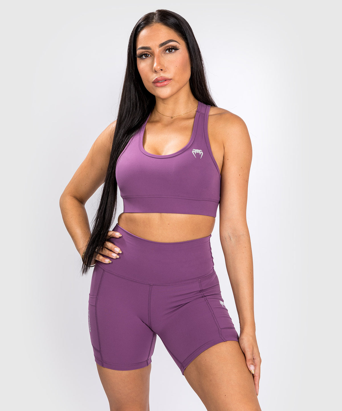 Venum Essential Medium Impact Sport-BH - Dunkle Orchidee/Gebürstetes Silber