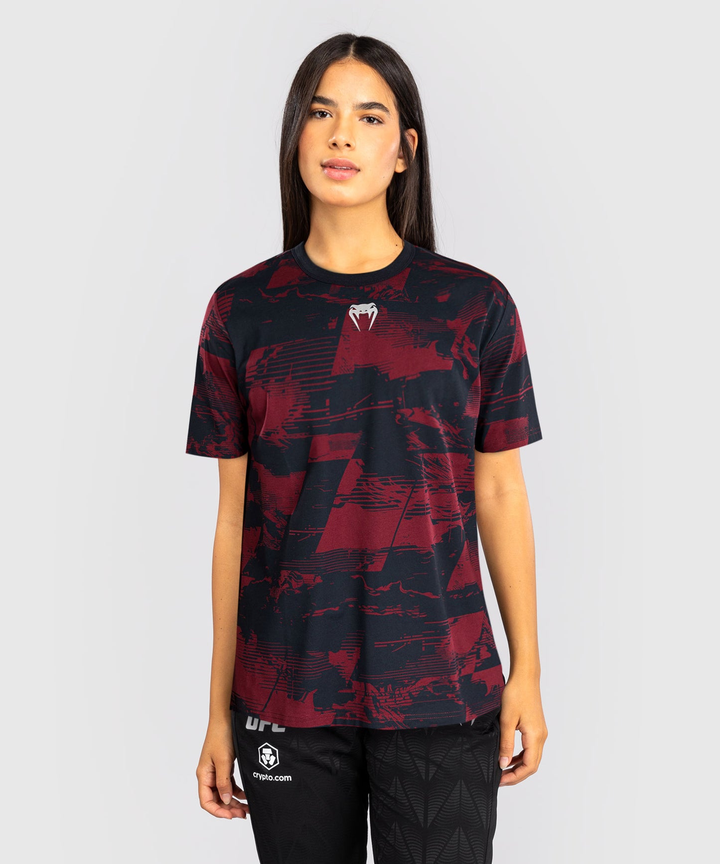 UFC Zenith by Venum Authentic Fight Week Kurzarm T-Shirt Damen - Marineblau/Burgunderrot/Silber