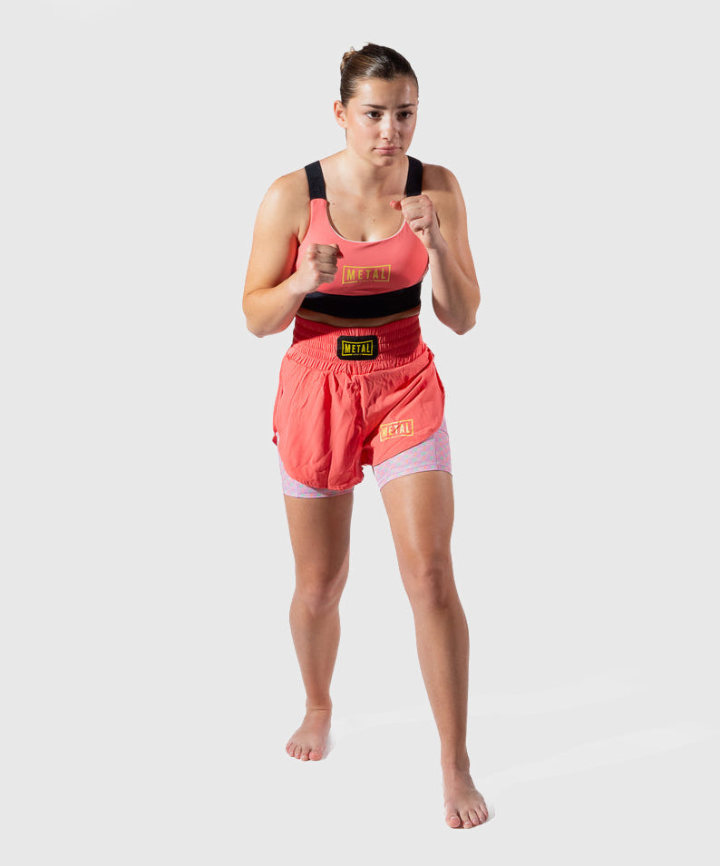 Metal Boxe Post Cutting Treats Elastischer Damen-Sport-BH - Koralle