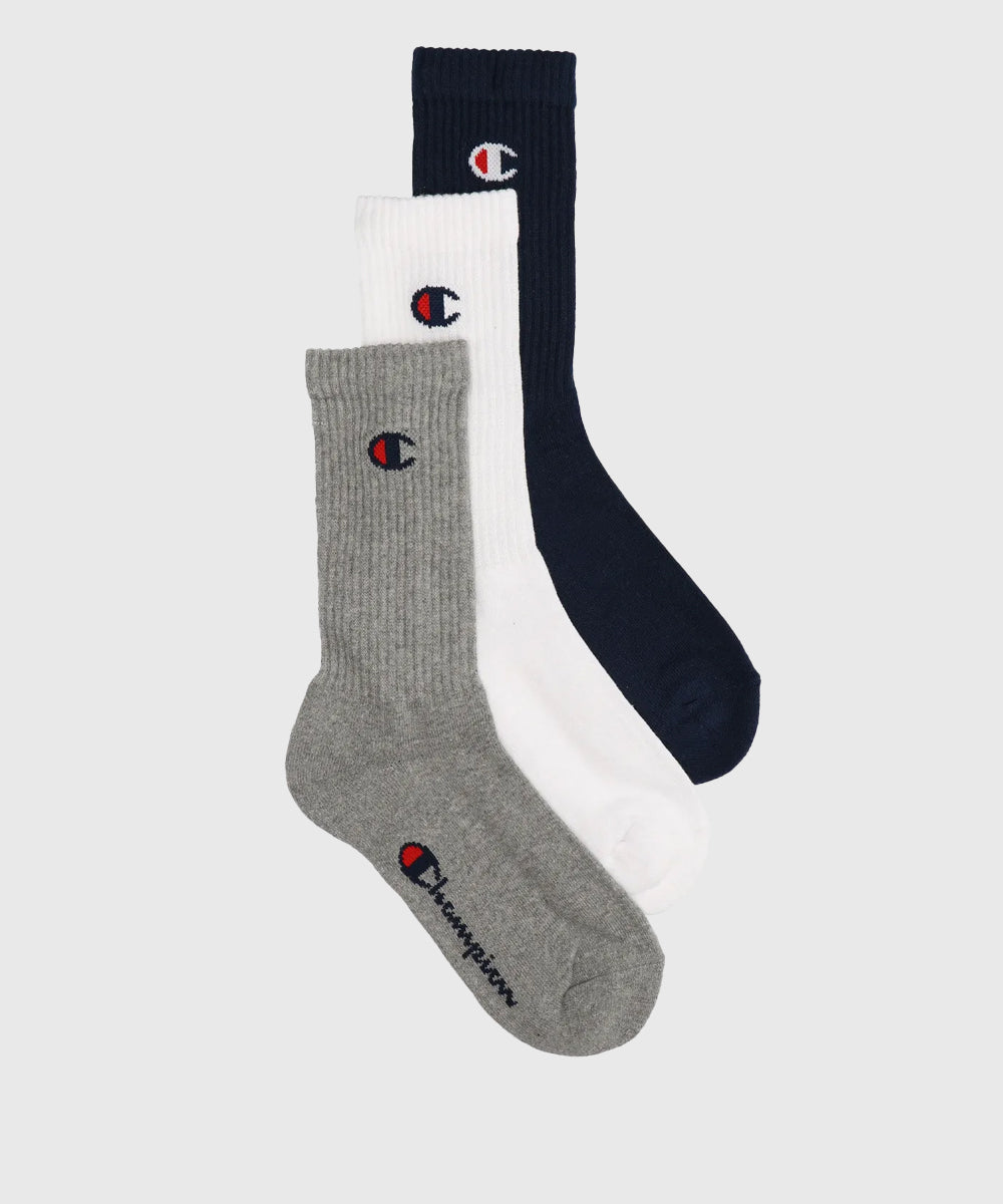 Champion Pack 3 Pairs Socks - Navy Blue/Grey/White