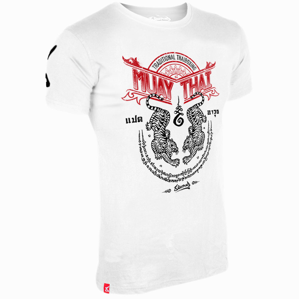 8 Weapons Sak Yant Tigers Muay Thai T-Shirt - Weiß