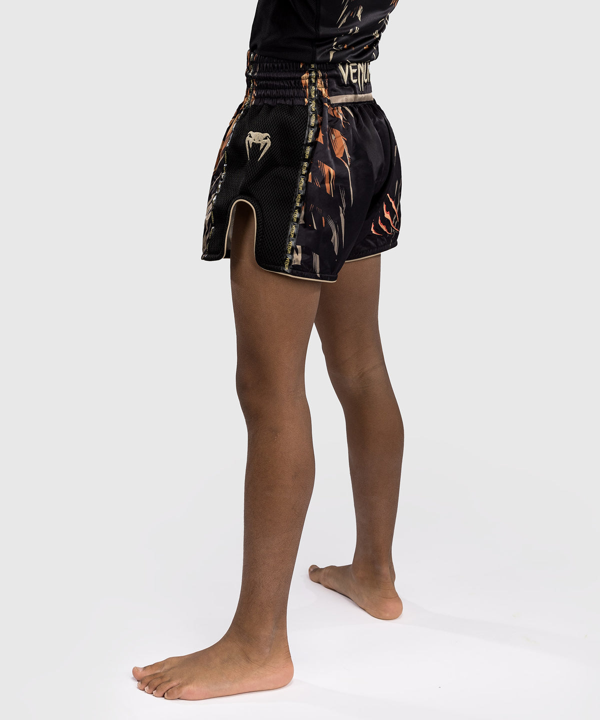 Venum Tiger Pantalones Cortos de Muay Thai para Niños - Negro/Naranja Neón