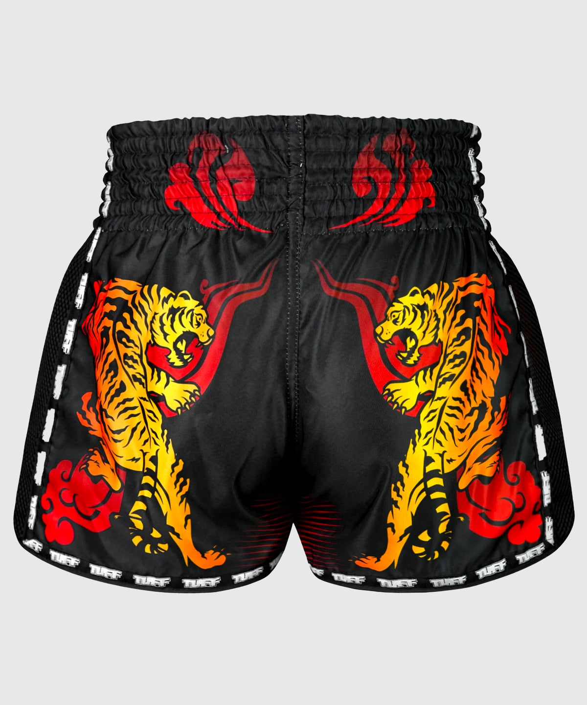 Tuff New Retro Orange Furious Tiger Pantalones de Muay Thai - Negro