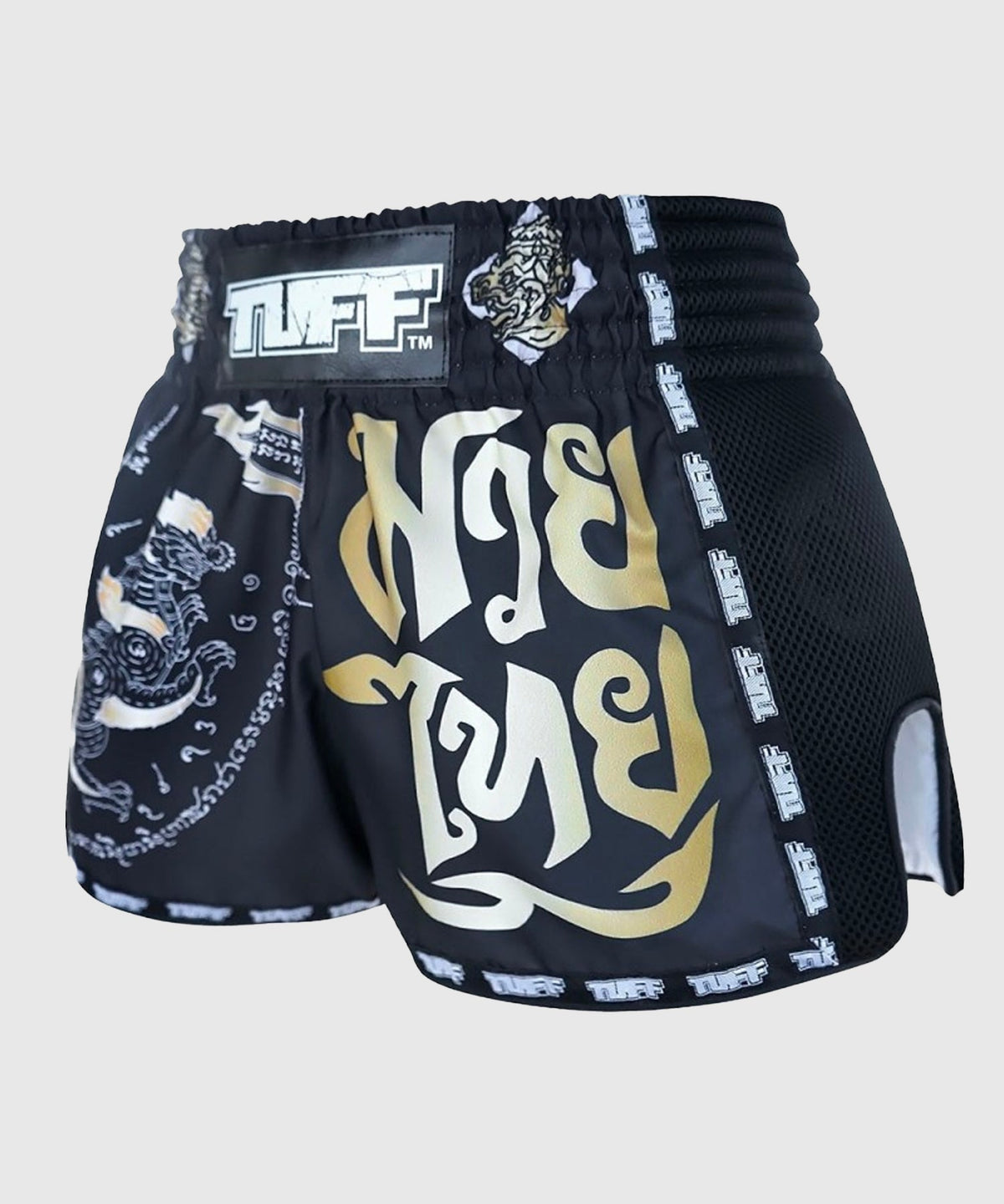 Tuff Retro Singha Yantra Pantaloncini da Muay Thai - Nero
