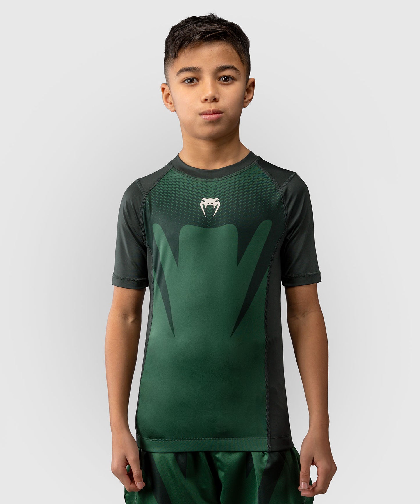 Venum Attack Kinder Kurzarm Rashguard - Waldgrün/Off Weiß