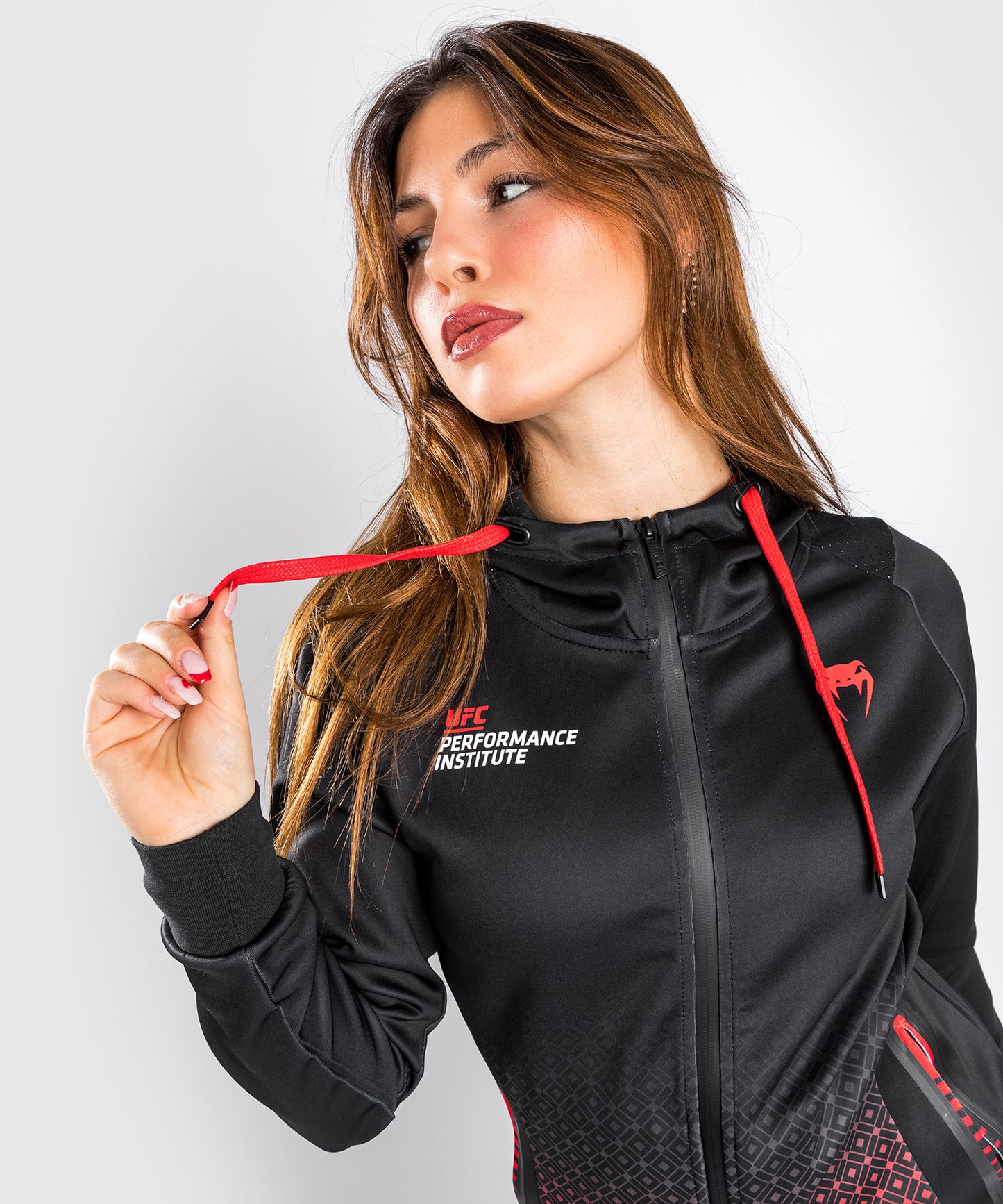 Felpa Con Cappuccio Venum UFC Performance Institute - Per Donna - Nero/Rosso