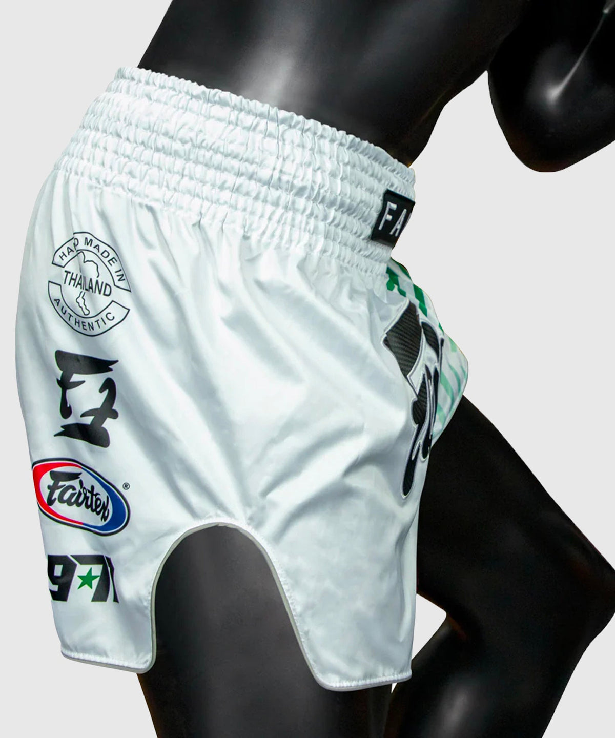 Fairtex Racer Pantaloncini da Muay Thai - Bianco/Verde