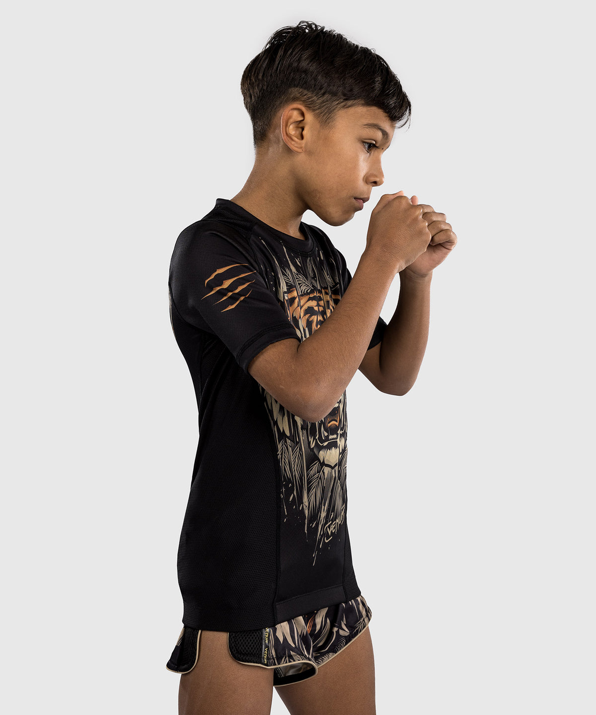 Venum Tiger Kinder Kurzarm Rashguard - Schwarz/Neon Orange