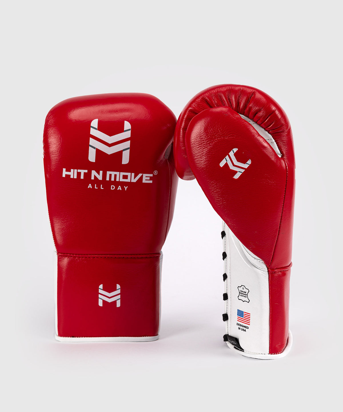 Hit N Move All Day® Pro Grip Plus Lace-up Boxing Gloves - Red/White