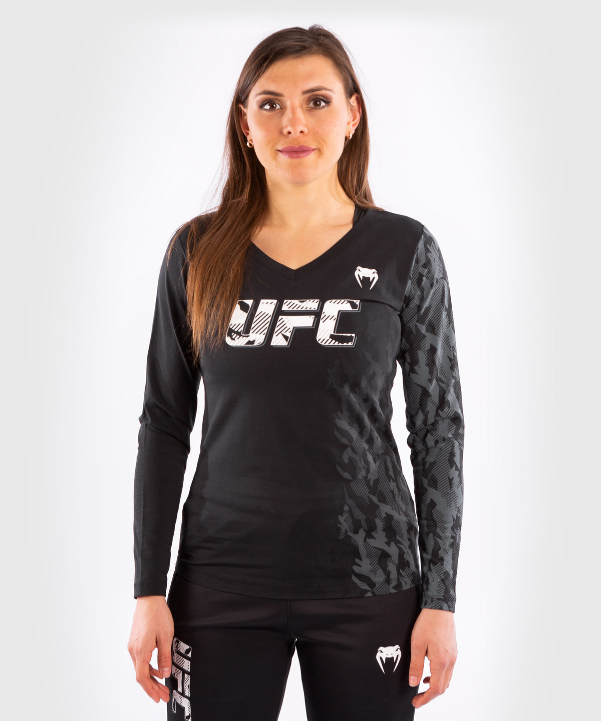 Camiseta De Algodón Manga Larga Para Mujer UFC Venum Authentic Fight Week - Negro