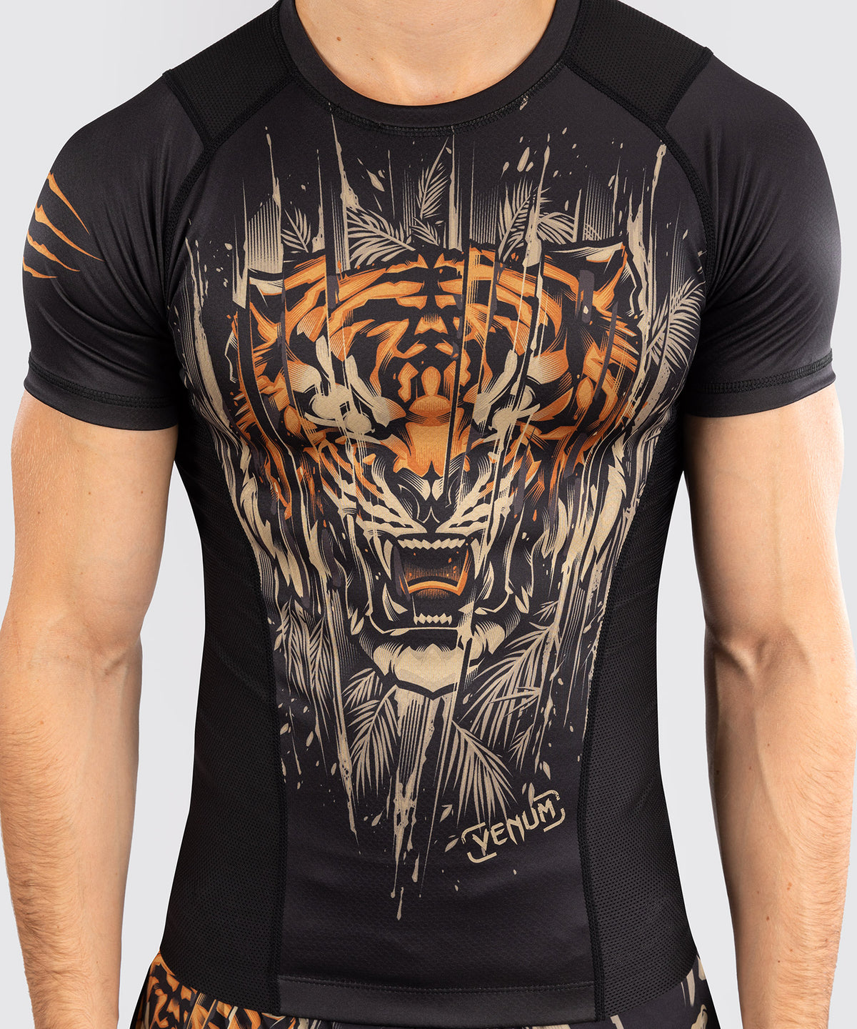 Venum Tiger Herren Kurzarm Rashguard - Schwarz/Neonorange