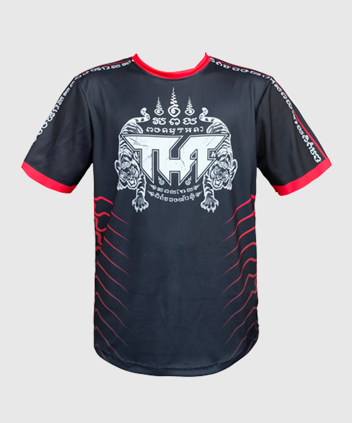 Tuff True Power Twin Tigers Yantra Muay Thai Dry Fit Camiseta - Negro