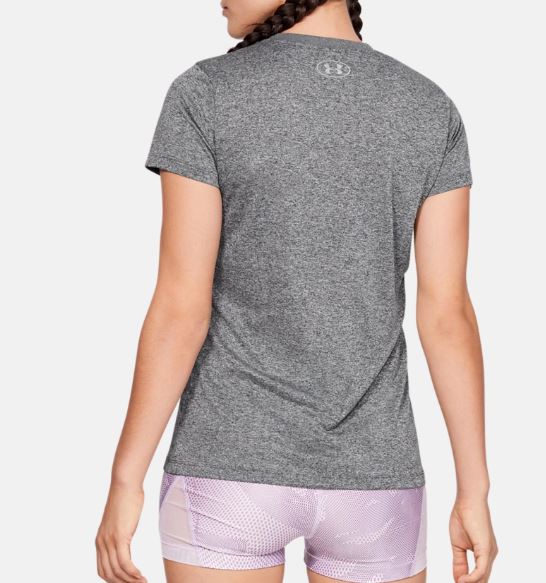 Under Armour UA Tech™ Camiseta Mujer Cuello en V Gráfica – Gris Chiné