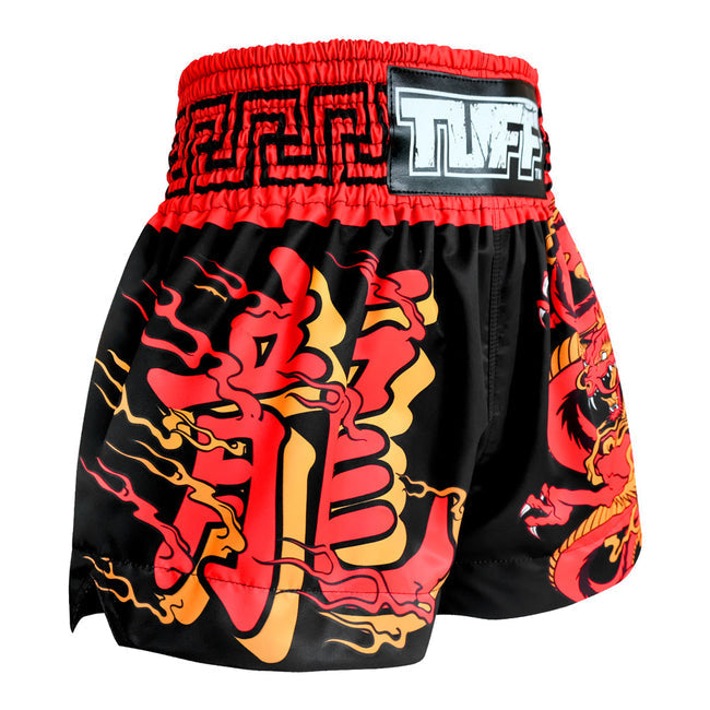 Tuff Red Dragon Pantalones de Muay Thai - Negro/Rojo