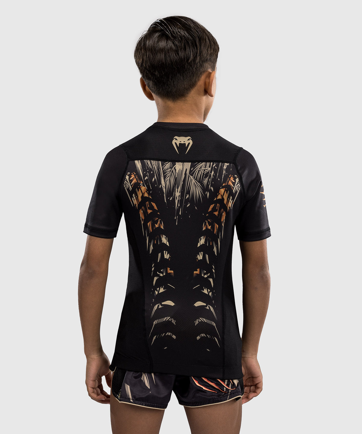 Venum Tiger Kinder Kurzarm Rashguard - Schwarz/Neon Orange