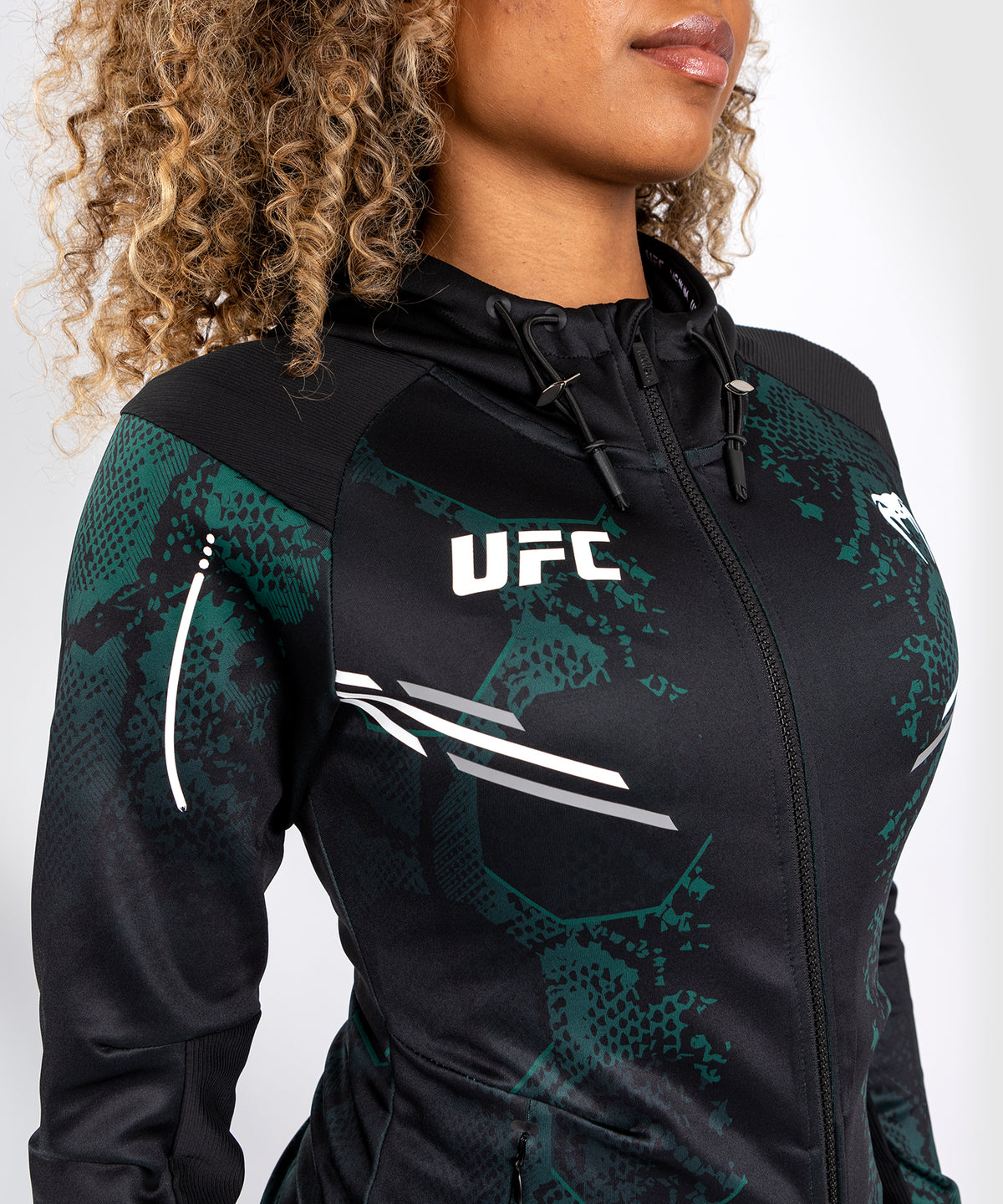 UFC Adrenaline by Venum Authentic Fight Night Women’s Walkout Hoodie - Emerald Edition - Green/Black 