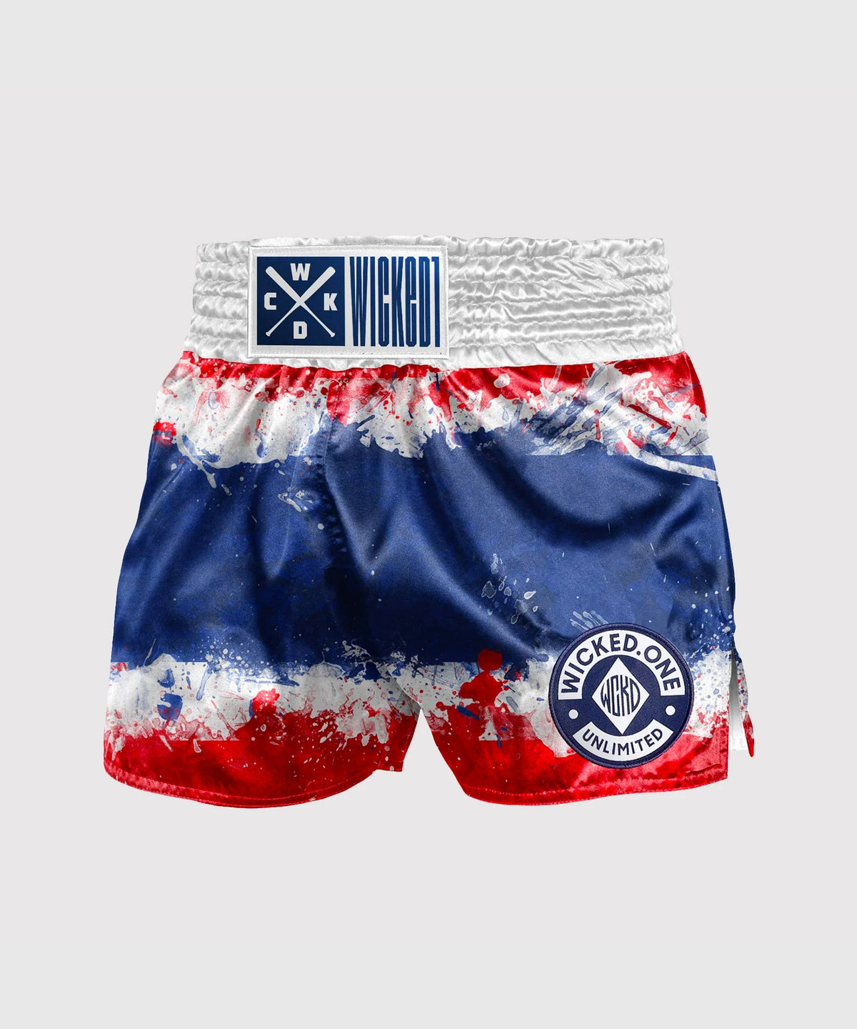 Wicked One Thai Flag Muay Thai Shorts - White/Blue/Red