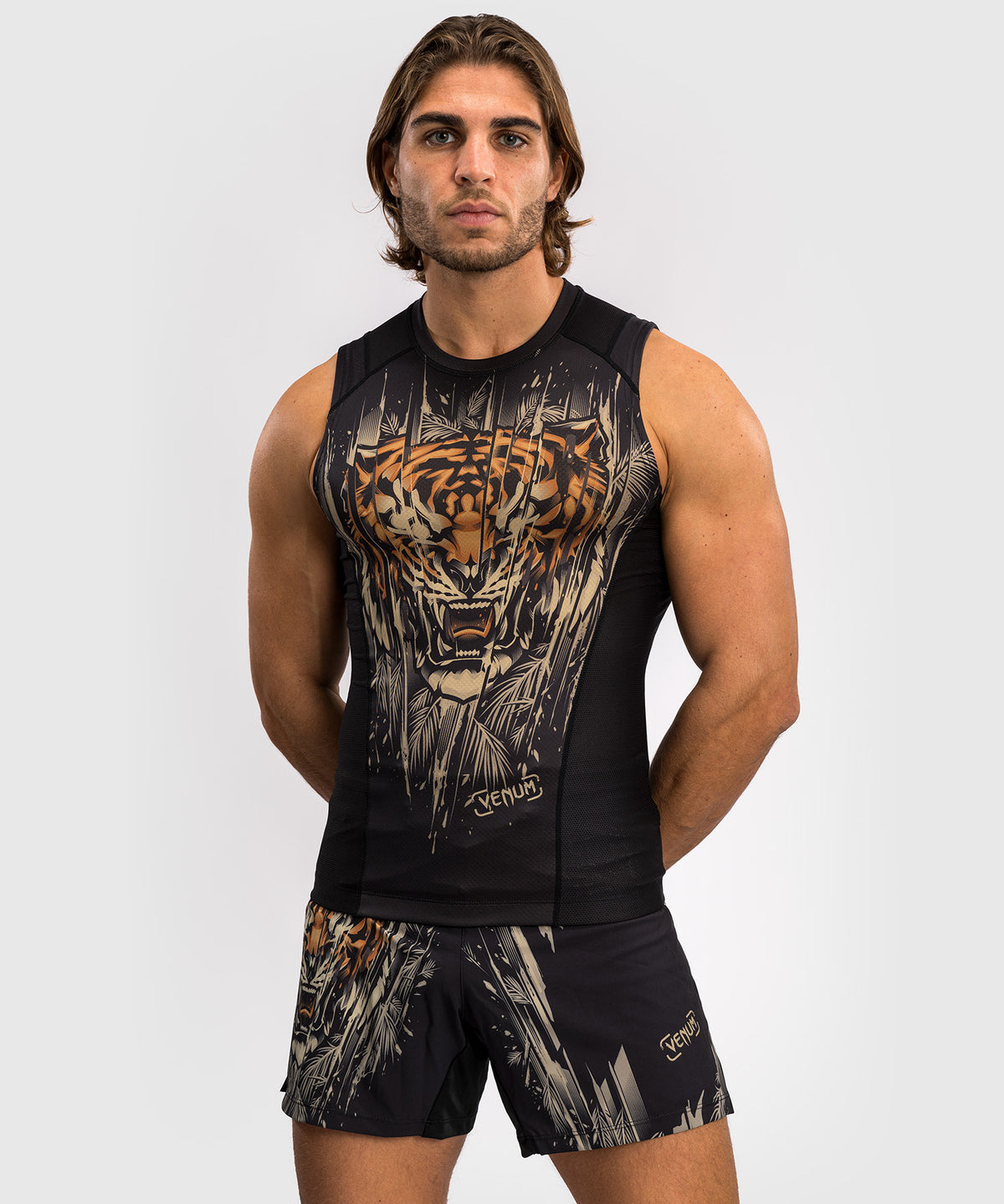 Venum Tiger Herren Ärmelloses Rashguard - Schwarz/Neonorange