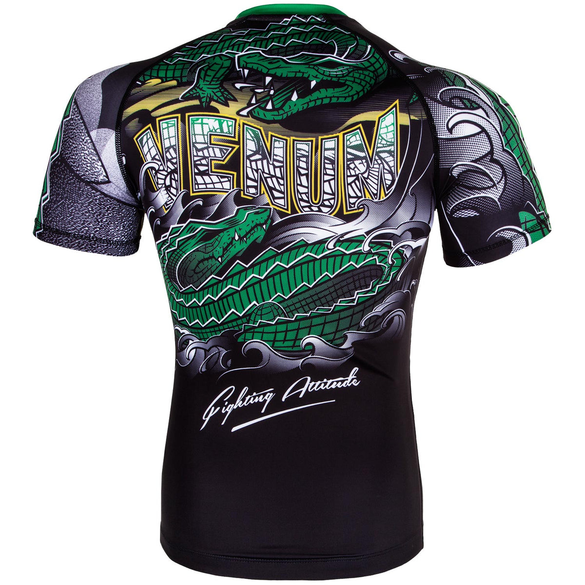 Venum Crocodile Rashguard - Black/Green - Short Sleeves