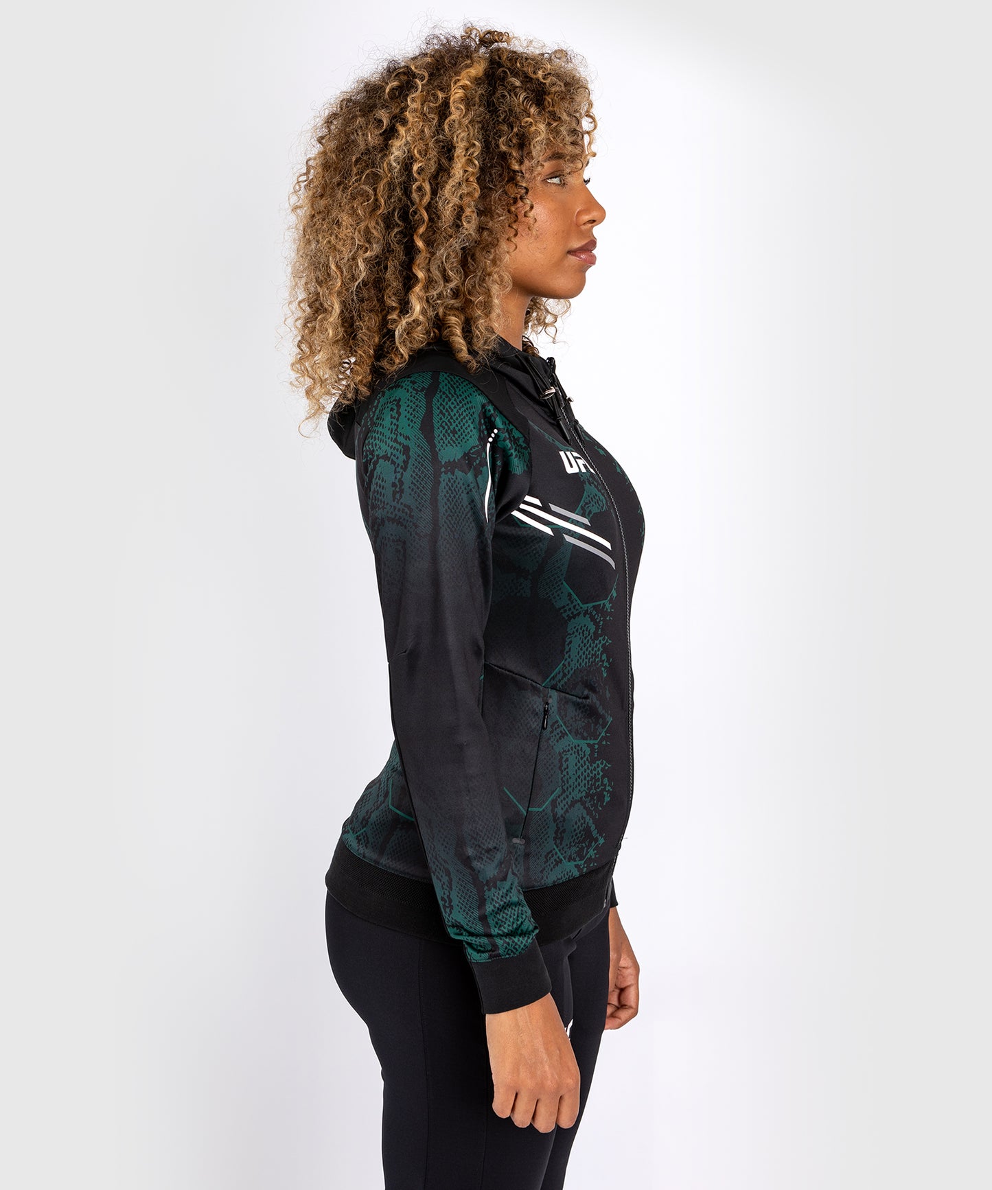 UFC Adrenaline by Venum Authentic Fight Night Women’s Walkout Hoodie - Emerald Edition - Green/Black 