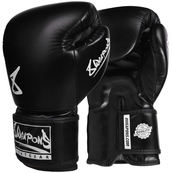 8 Weapons Pure Black Boxing Gloves - Black/White