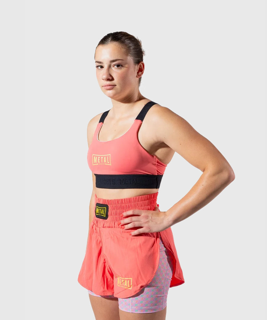 Metal Boxe Post Cutting Treats Elastischer Damen-Sport-BH - Koralle