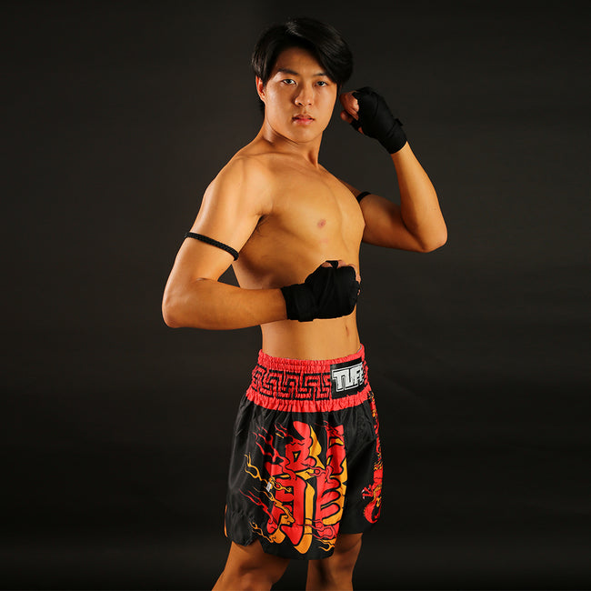 Tuff Red Dragon Pantalones de Muay Thai - Negro/Rojo