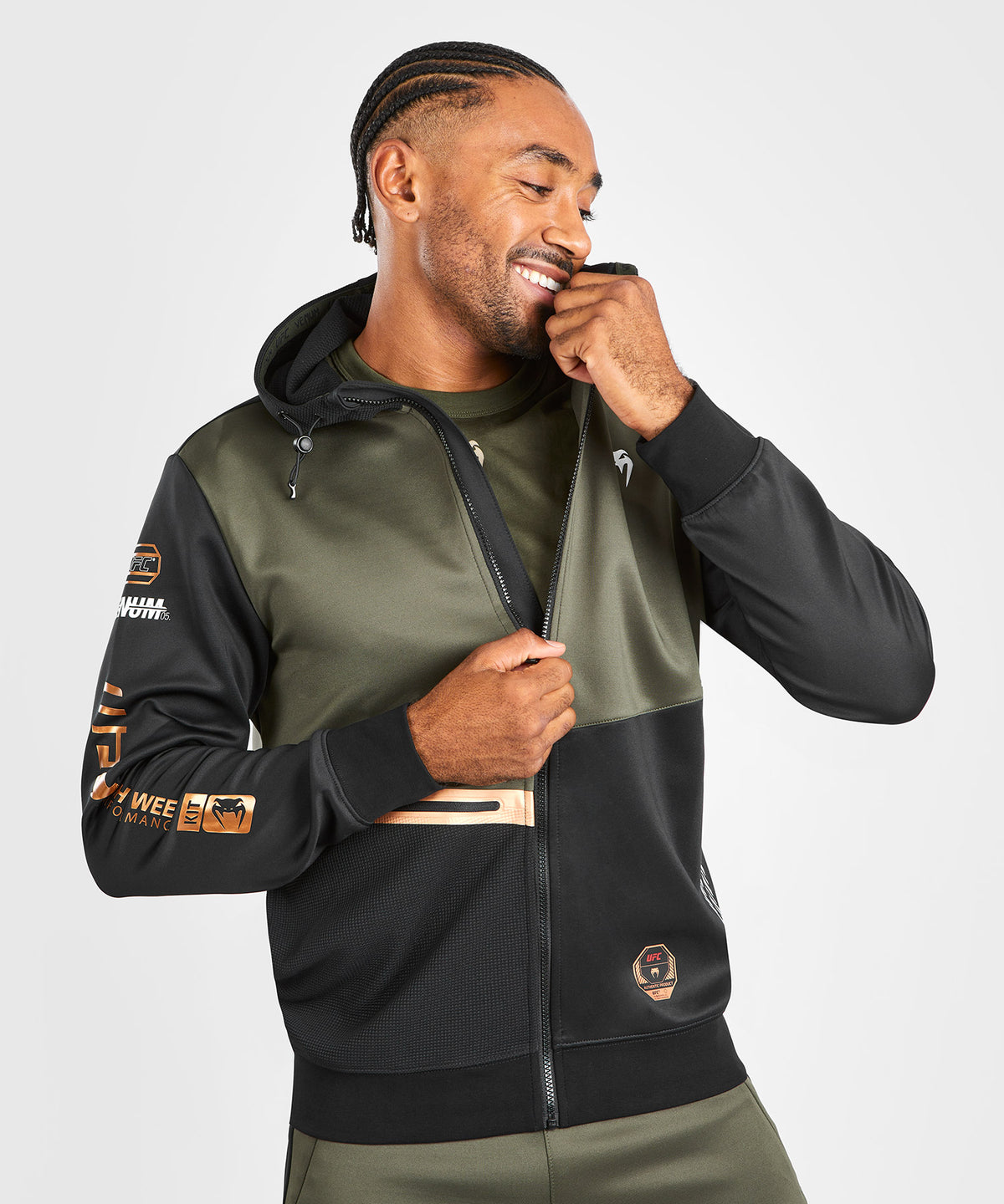 UFC Adrenaline by Venum Fight Week Herren Zip Hoodie - Khaki/Bronze