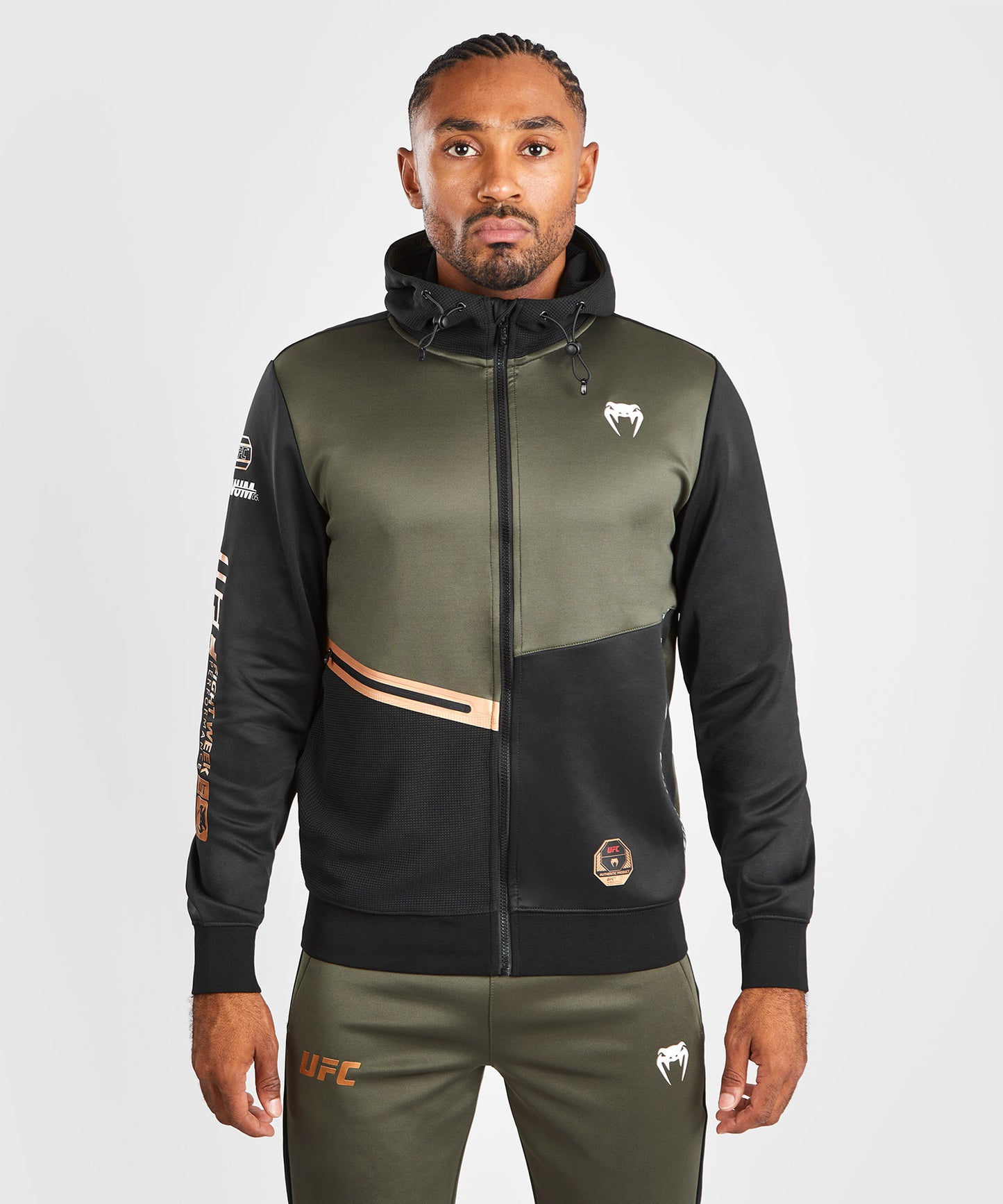 UFC Adrenaline by Venum Fight Week Herren Zip Hoodie - Khaki/Bronze