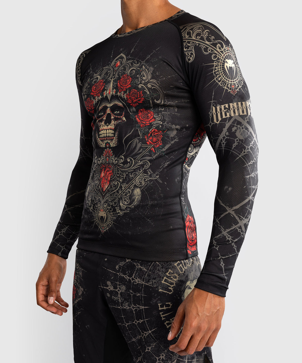 Venum Santa Muerte 5.0 Rashguard de Manga Larga para Hombre - Negro Profundo/Oro