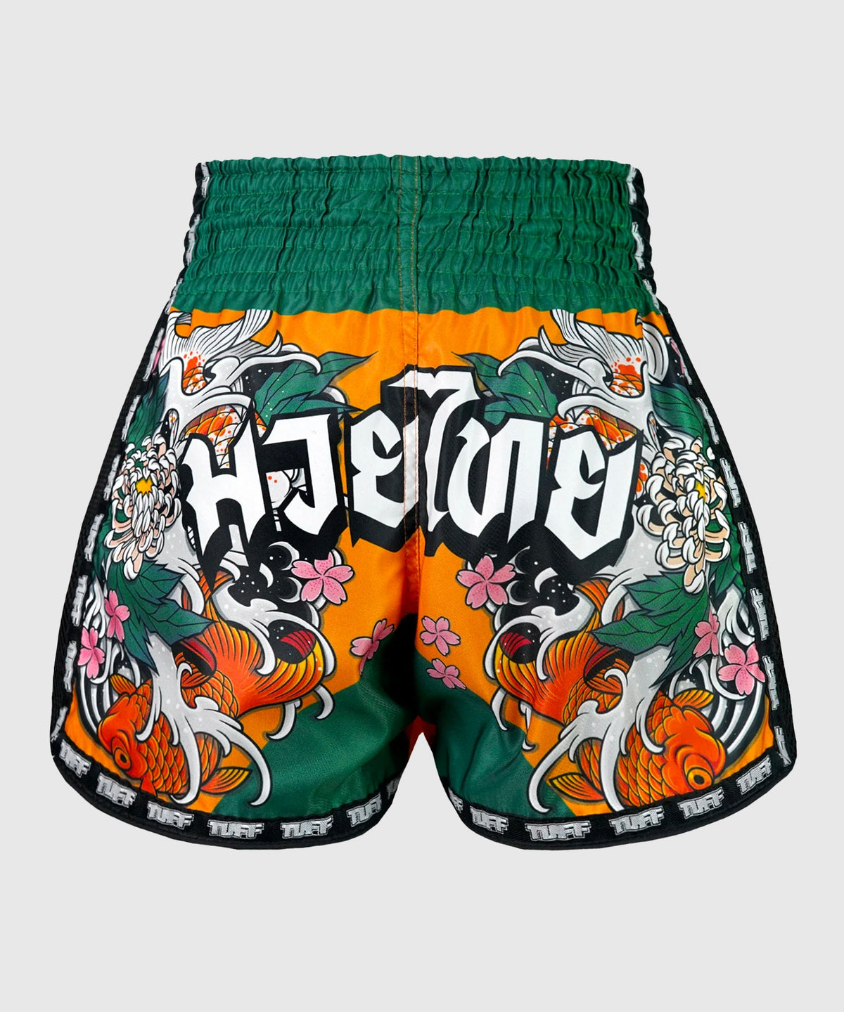 Tuff New Retro Tora Mori To Kingyo Pantalones de Muay Thai - Naranja/Verde