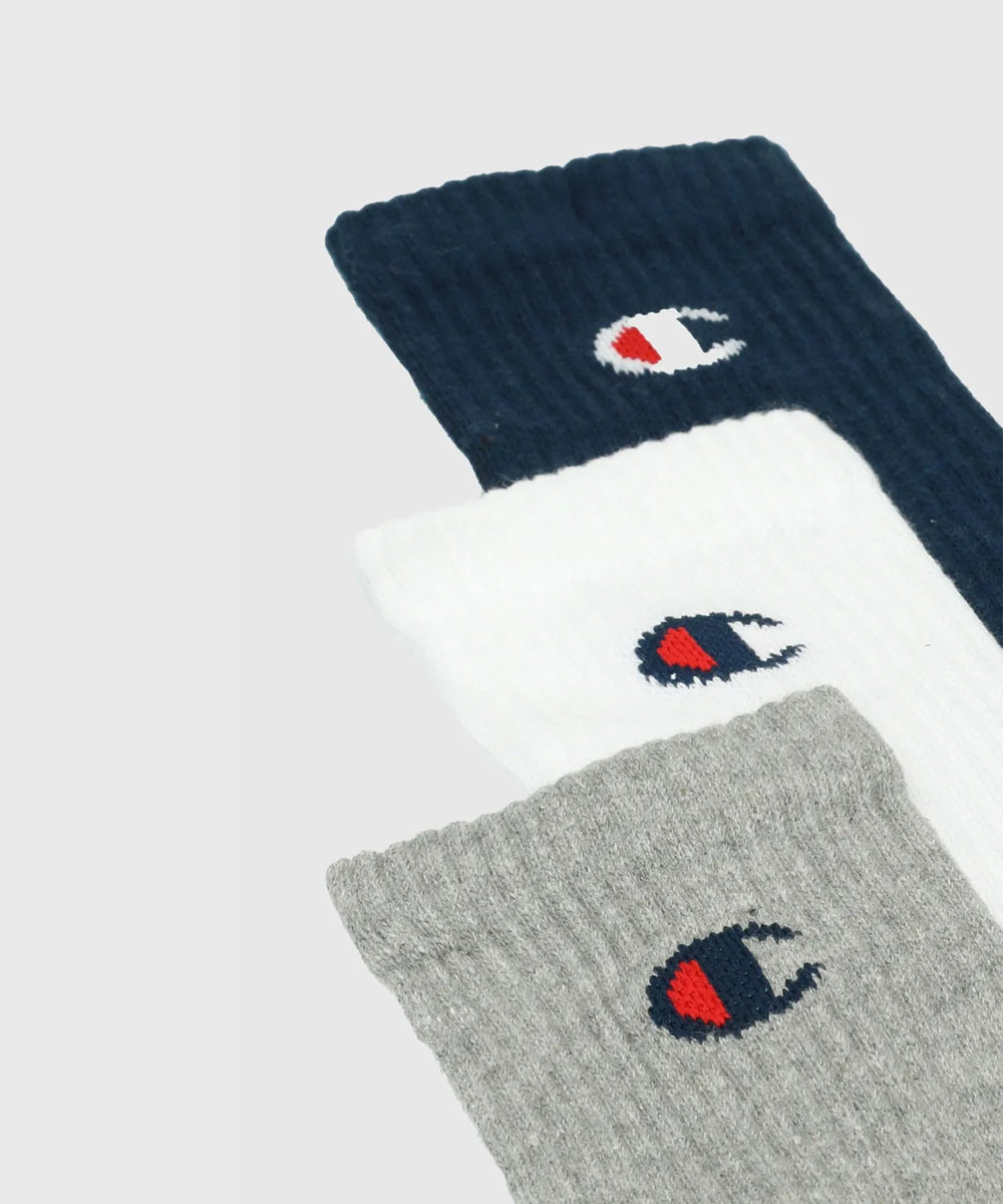 Champion Pack 3 Pairs Socks - Navy Blue/Grey/White