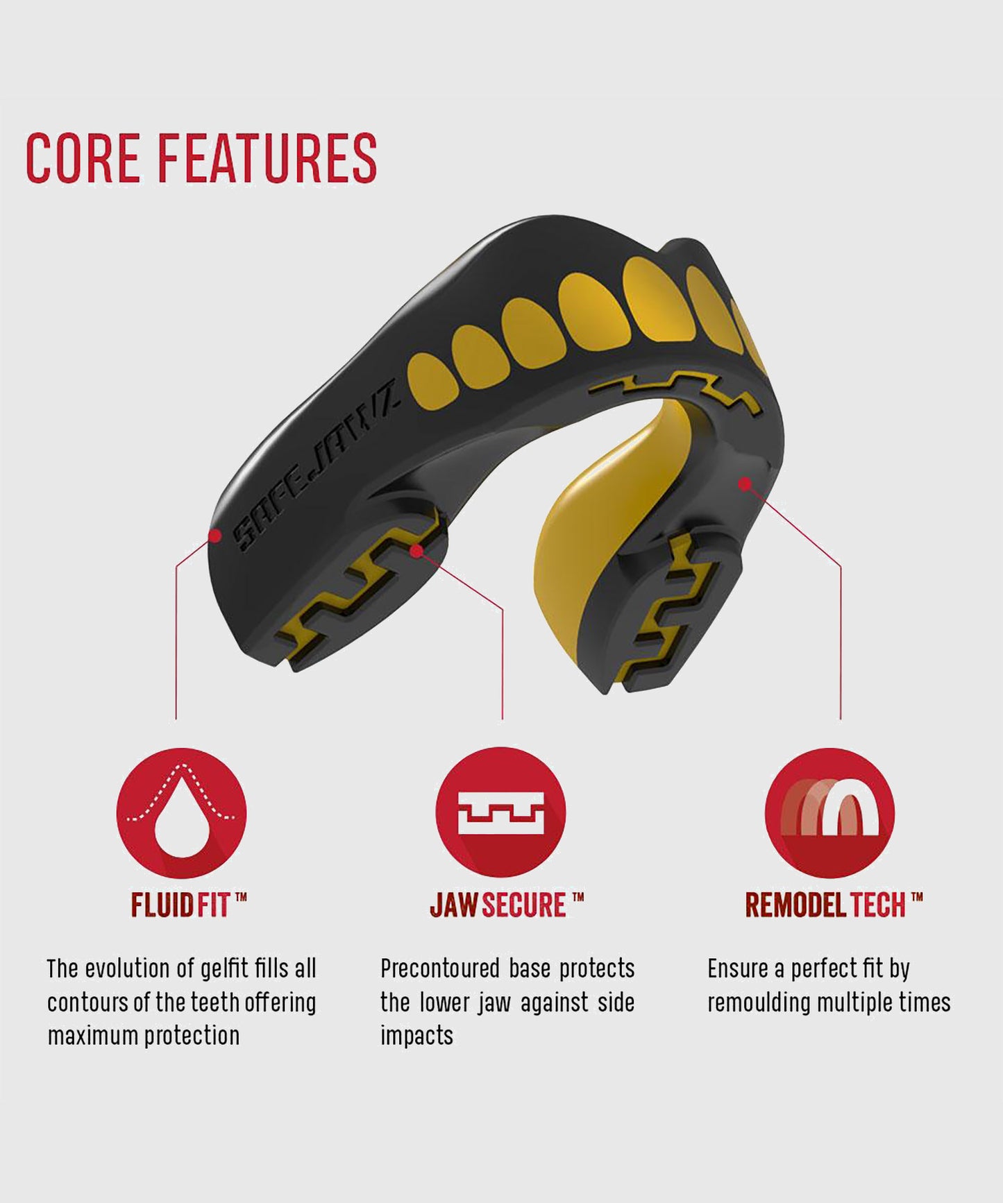 Safejawz Goldie Mouthguard – Adult – Black/Gold