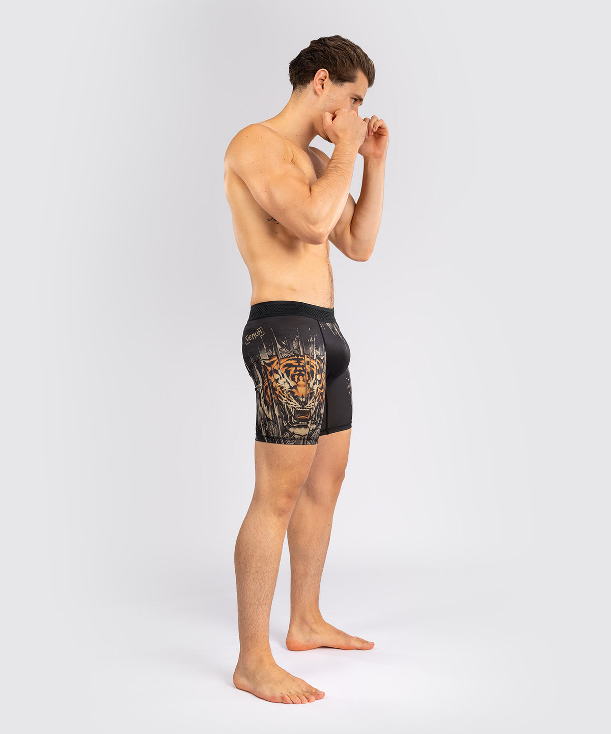Short de compression Venum Tiger pour Hommes - Noir/Orange Néon