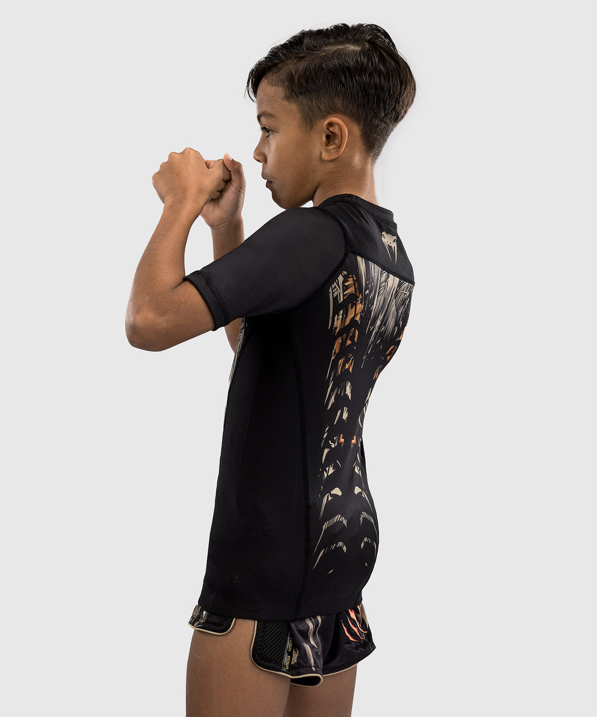 Venum Tiger Kinder Kurzarm Rashguard - Schwarz/Neon Orange