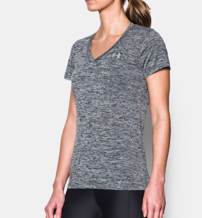 Under Armour UA Tech™ Twist Camiseta Mujer Cuello V – Negro Jaspeado