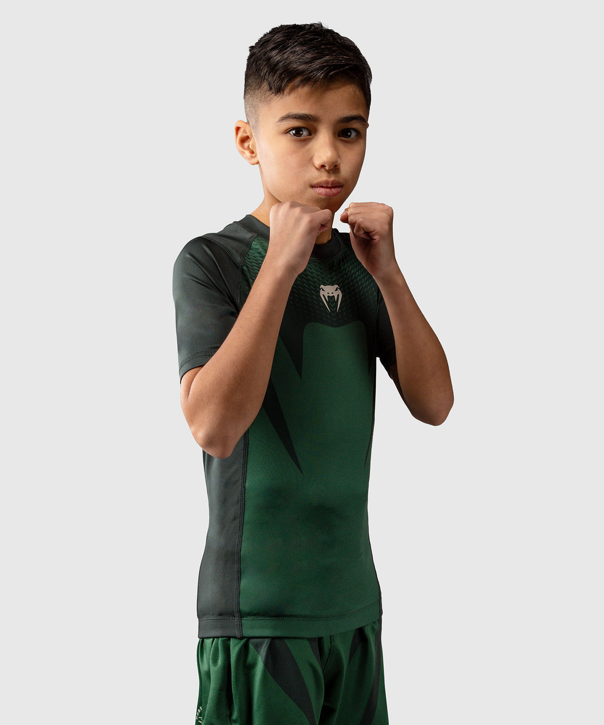 Venum Attack Kinder Kurzarm Rashguard - Waldgrün/Off Weiß