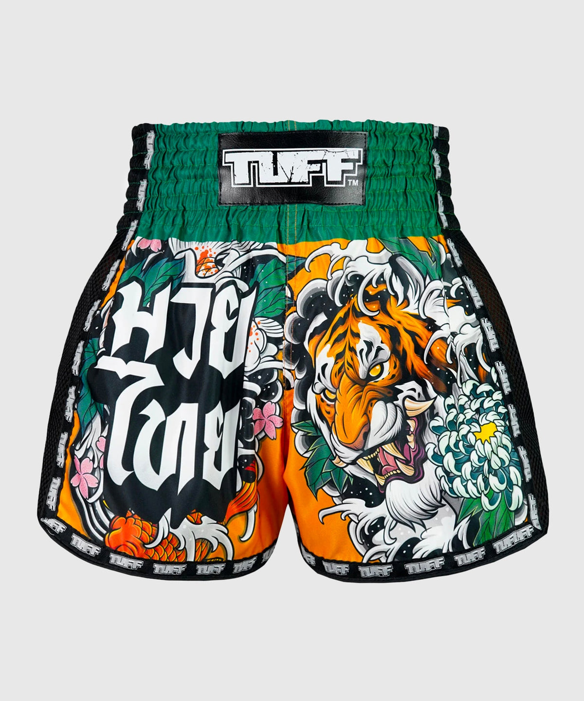 Tuff New Retro Tora Mori To Kingyo Pantalones de Muay Thai - Naranja/Verde