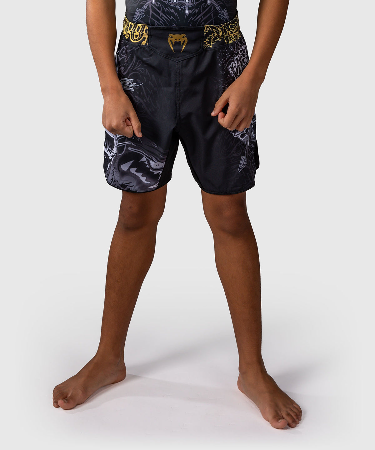Venum Wolf Atak Kinder Fightshorts – Schwarz/Grau