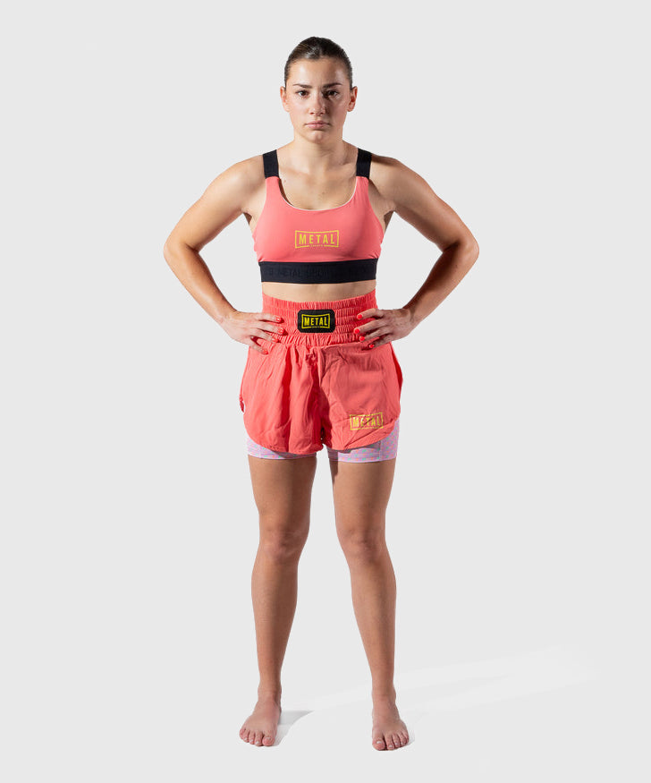 Metal Boxe Post Cutting Treats Elastischer Damen-Sport-BH - Koralle