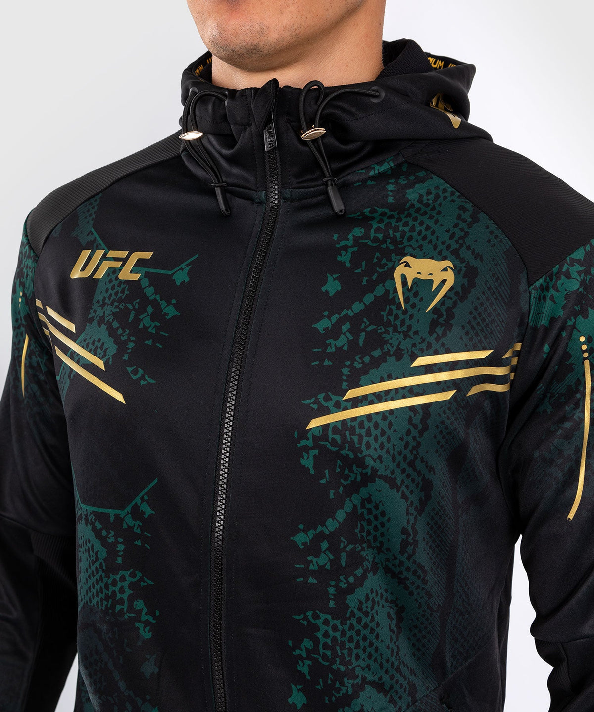Men's UFC Adrenaline by Venum Authentic Fight Night Hooded Jacket - Emerald Edition - Green/Black/Gold