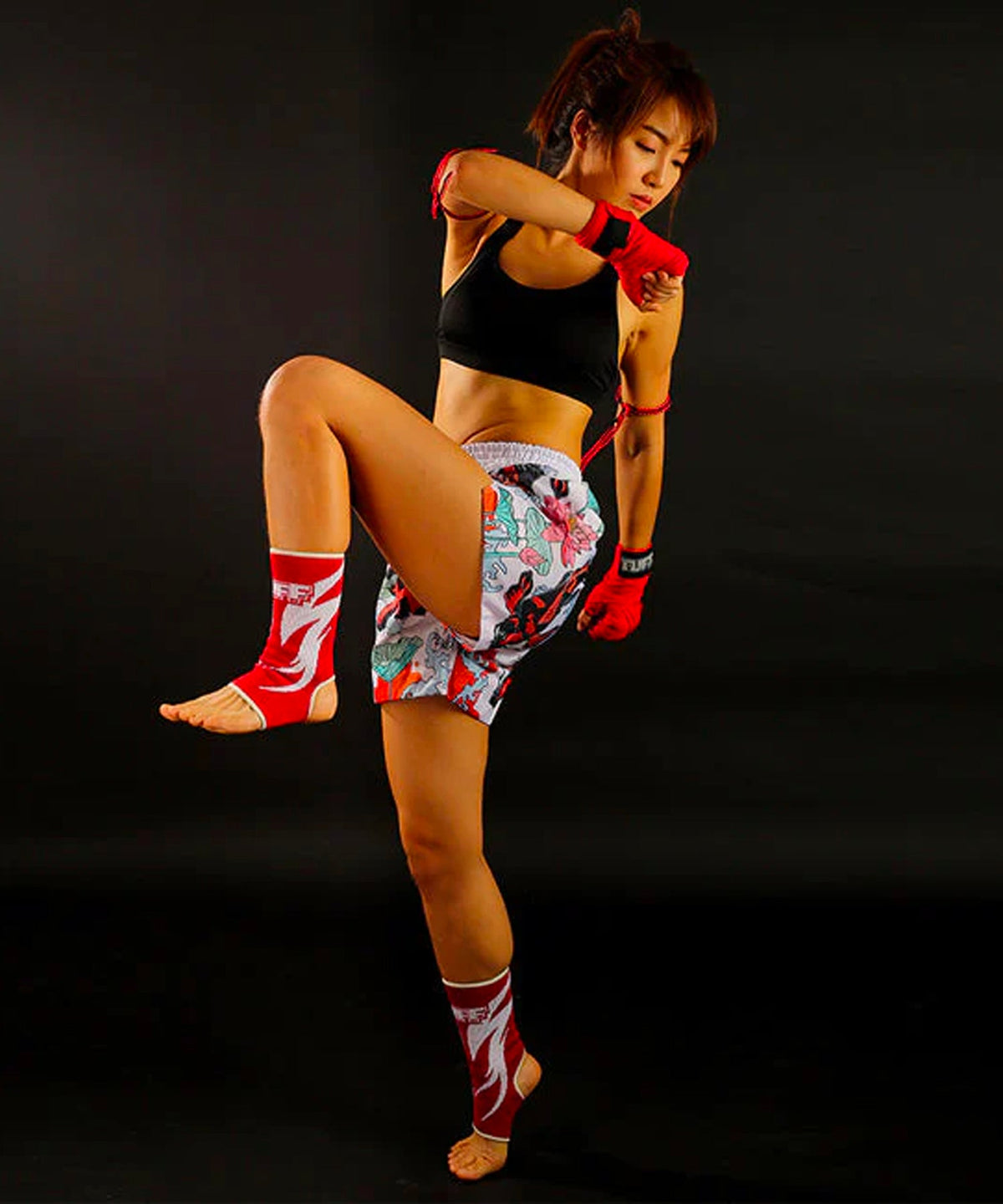 Tuff Japanese Koi Fish Pantalones de Muay Thai - Blanco