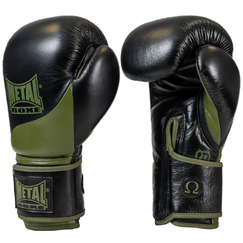 Metal Boxe Metal Omega Leder Boxhandschuhe - Schwarz/Khaki