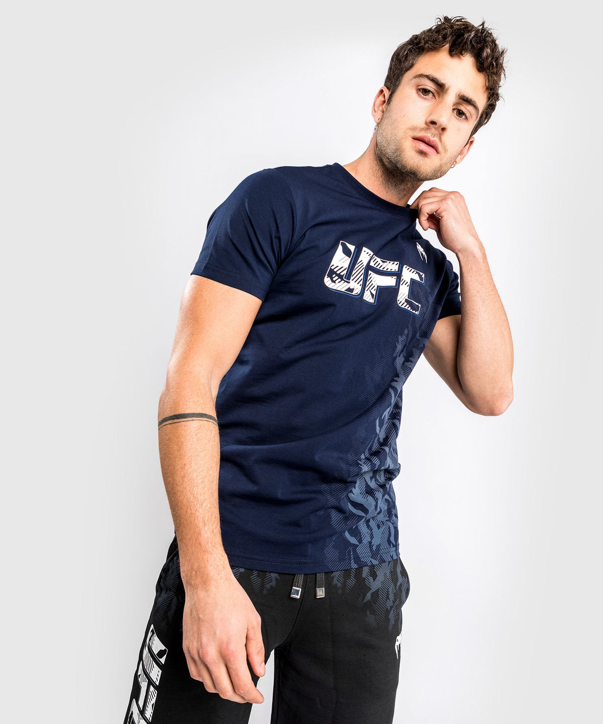 T-shirt Manches Courtes en Coton Homme UFC Venum Authentic Fight Week - Bleu Marine