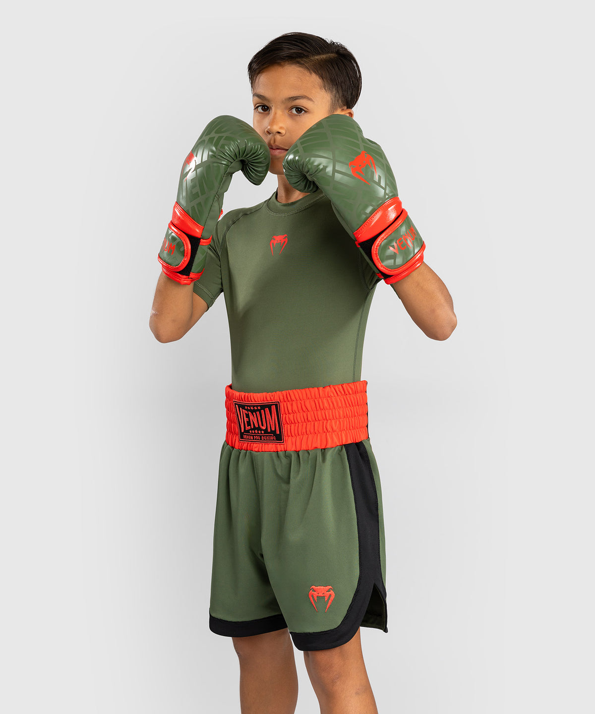 Venum Classic Kinder Boxshorts - Armeegrün/Orange