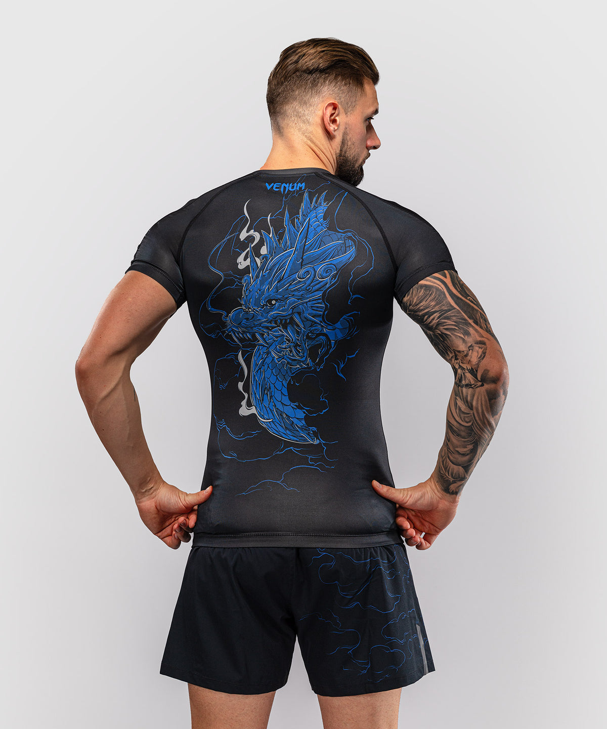 Venum Thunder Dragon Kurzarm Rashguard  – Schwarz/Königsblau